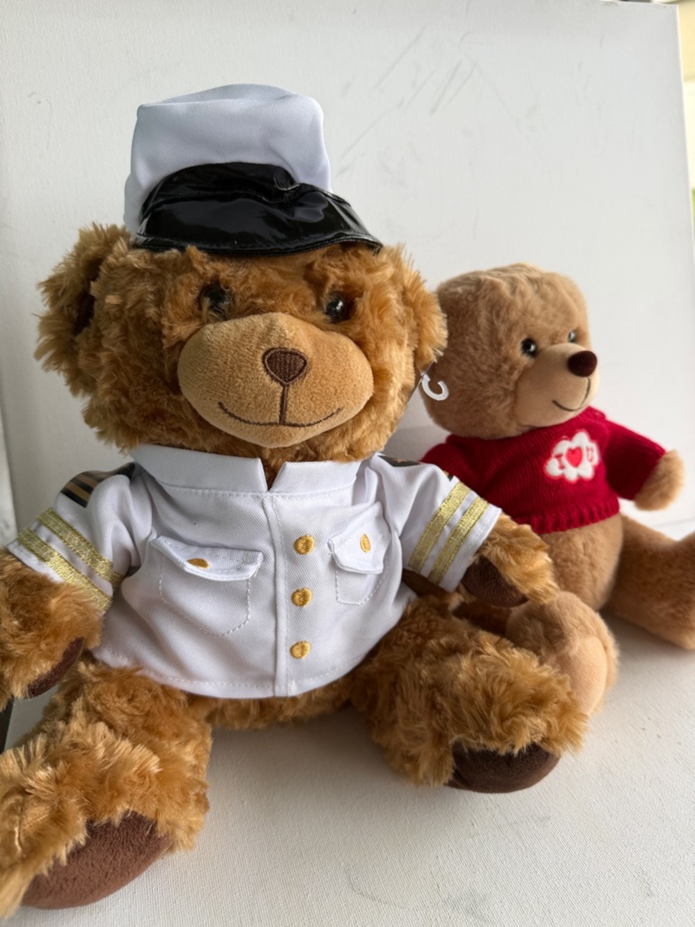 Plush Captain Teddy Bear in White Uniform - Brown Plush Toy